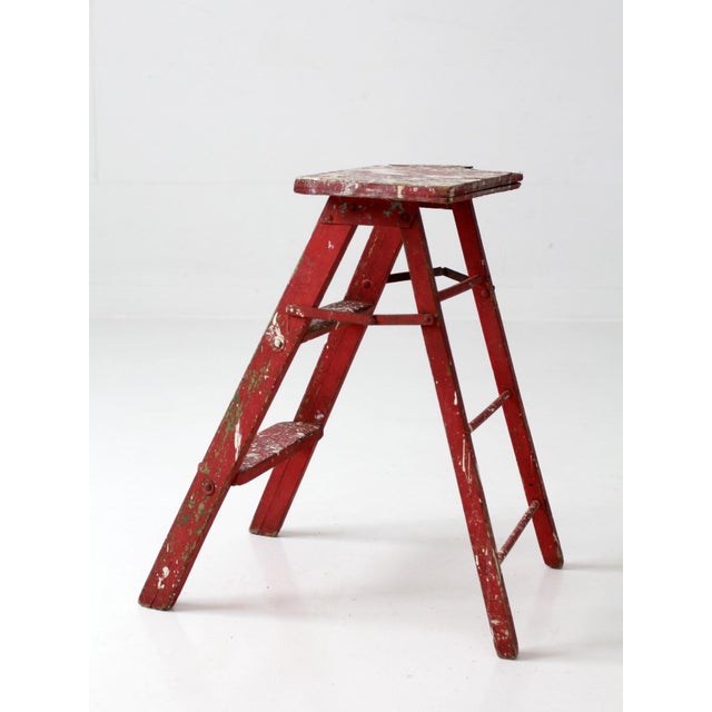 Wood Vintage Red Wooden Step Ladder For Sale - Image 7 of 16
