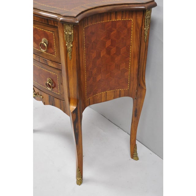 Vintage French Louis XV Style Marquetry Inlay 2 Drawer Nightstand Commode Table For Sale - Image 11 of 16