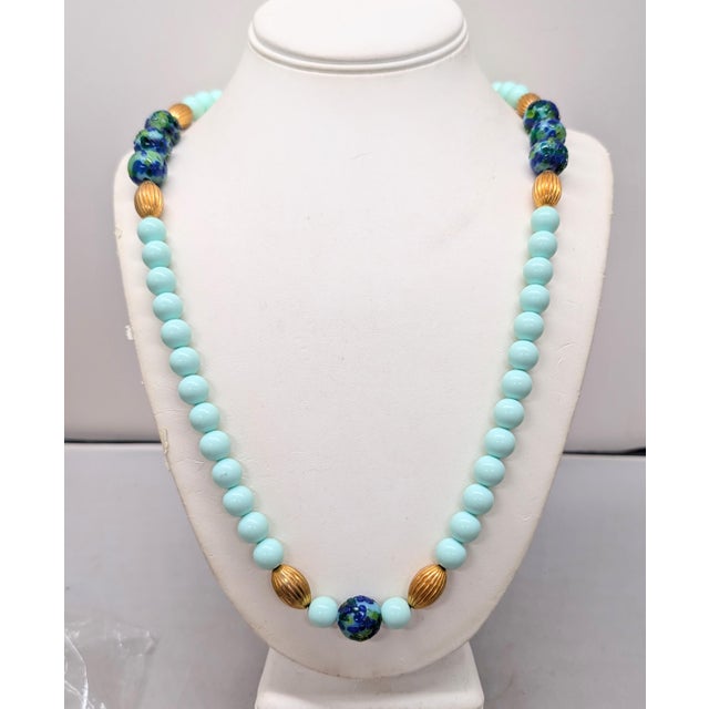 Vintage 1960s Signed Pauline Rader Beaded Art Glass Sautoir Necklace For Sale - Image 4 of 9