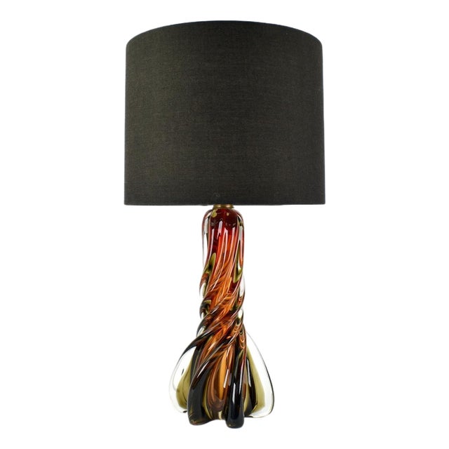 Vintage Uranium Murano Glass Table Light Mid Century | Accent Lamp Red Green Brown | Italian Seguso Sommerso Flavio Poli Pietro Toso Orange For Sale