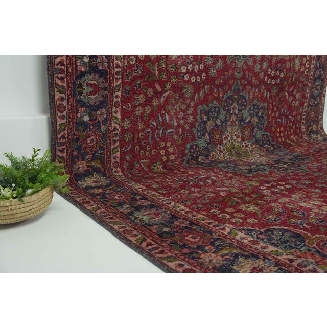 1970s Vintage Persian Handmade Wool 10x13 Red Area Rug For Sale - Image 11 of 13