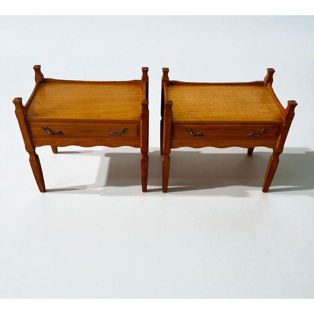 Mid-Century Modern Brutalist Oak Nightstands attributed to Henning Kjærnulf, 1970s, Set of 2 For Sale - Image 3 of 7