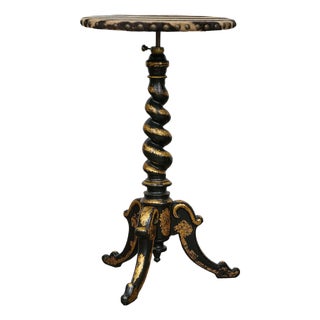 English Ebonized Barley Twist Pedestal Table with Zebra Hide and Gilt Detailing For Sale