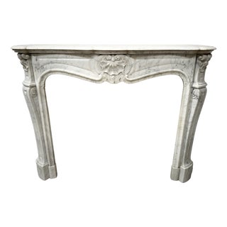 Louis XV Style Fireplace in Veined White Marble For Sale