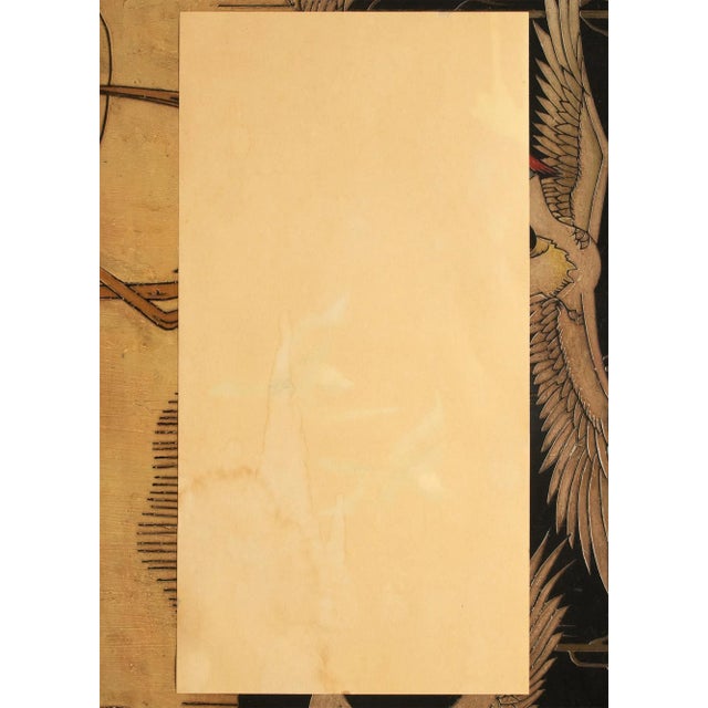Khaki C. 1950s Vintage Chinese Watercolor Scroll Painting "Two Birds" on Silk For Sale - Image 8 of 9
