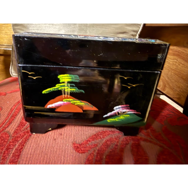Mid 20th Century Mid 20th Century Japanese Black Lacquer Mount Fuji Music Box With Inlaid Mother-of-Pearl For Sale - Image 5 of 8