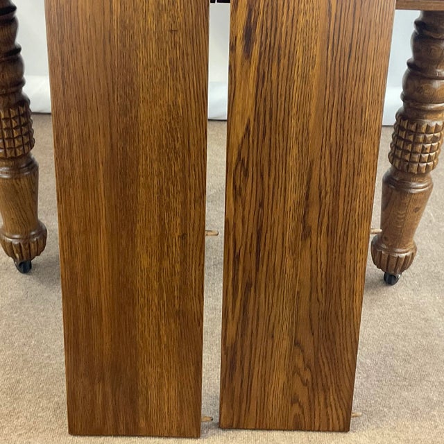 Wood 19th Century English Antique Oak Farmhouse Five-Legged Dining Table For Sale - Image 7 of 13