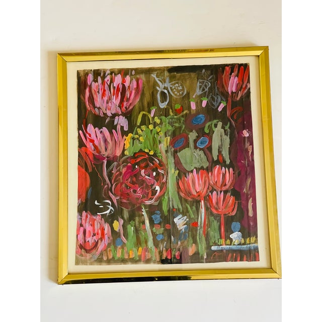 1970s 1970s Abstract Modern Magic Garden Mixed Media Signed Framed For Sale - Image 5 of 8