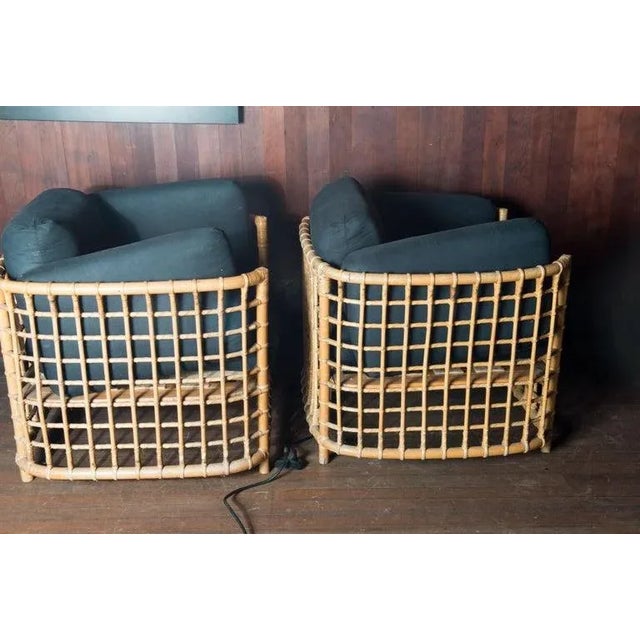 Wood 1970s Henry Olko Mid-Century Modern Square Series Rattan Armchairs - A Pair For Sale - Image 7 of 12