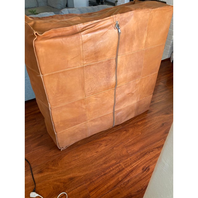 Contemporary Moroccan Leather Ottoman For Sale - Image 4 of 4