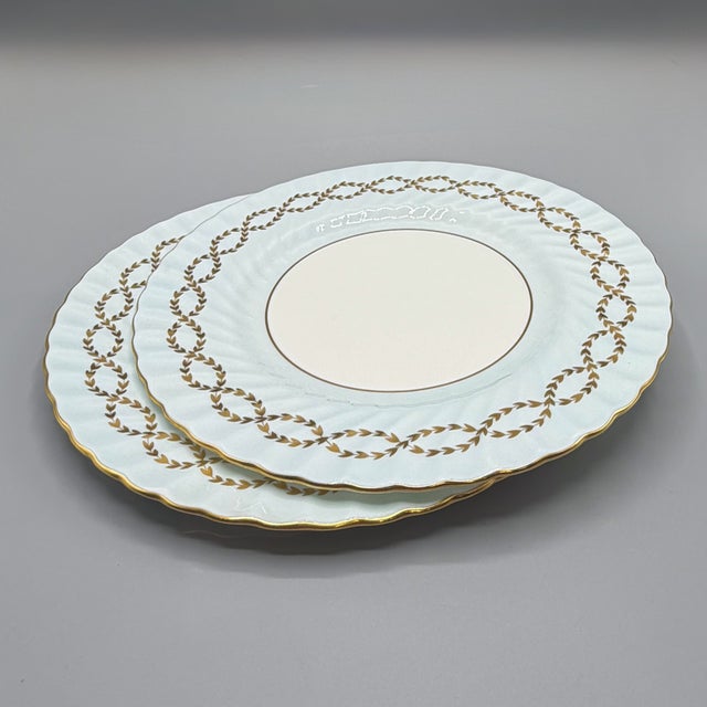 20th Century Porcelain Plates S600 Gold Laurel Leaves in Pale Blue by Minton, England, 1980s, Set of 2 For Sale - Image 6 of 11