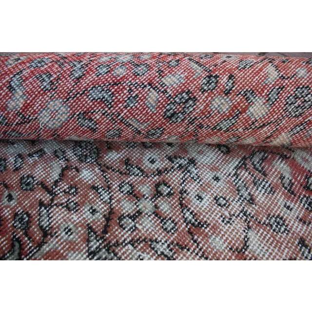 1950s Vintage Chinese Hand Knotted Red Floral Desing Oushak Area Rug For Sale - Image 11 of 13