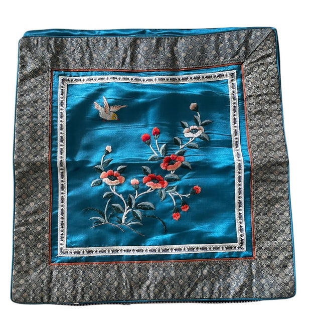 Mid 20th Century Set 2 Vintage Mid-Century Asian Inspired Embroidered Accent Pillow Covers For Sale - Image 5 of 9