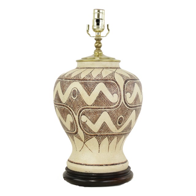 Vintage Exquisite Tribal-Style Ceramic Ginger Jar Table Lamp For Sale
