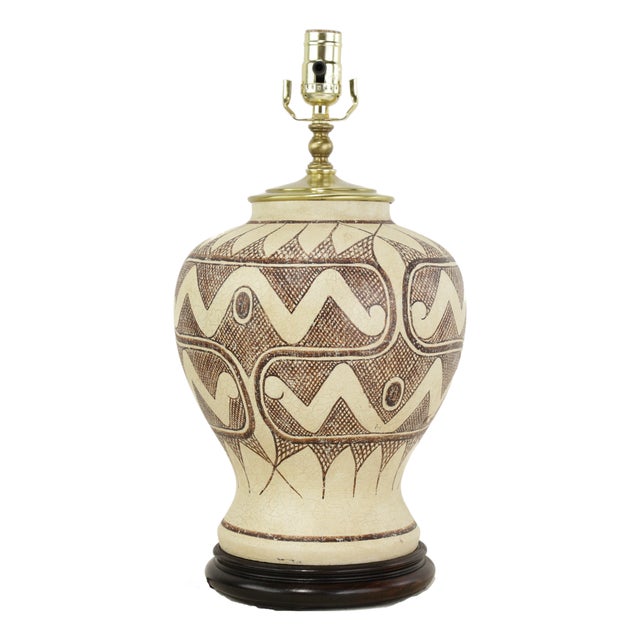 Vintage Tribal Pattern Ceramic Ginger Jar Table Lamp For Sale