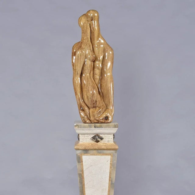 Stone Tall Neo-Deco Tessellated Stone Pedestal, Attributed to Maitland-Smith For Sale - Image 7 of 10