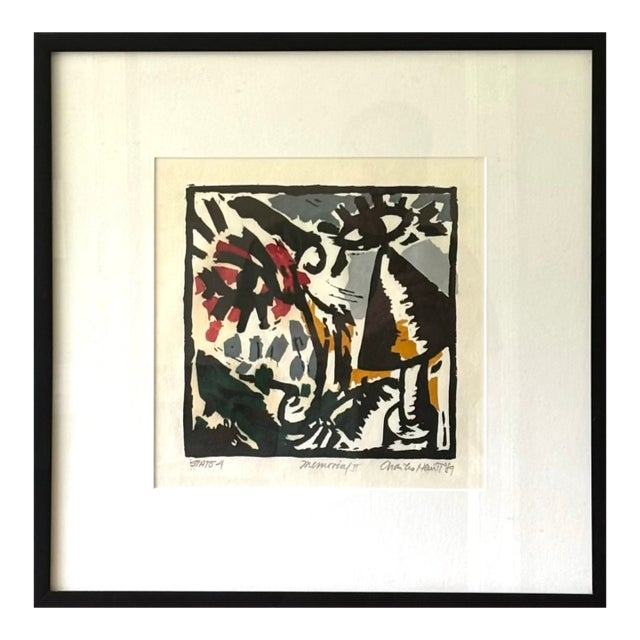 Abstract 1989 Woodblock Print by Charlie Hewitt Titled "Memorial- Ii" For Sale