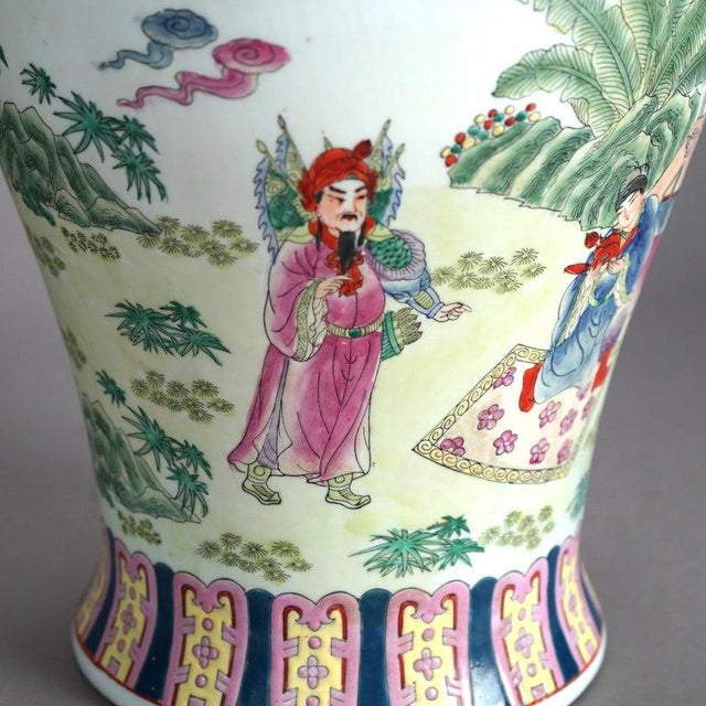 Ceramic Large Porcelain Chinese Urn With Hand Enameled Decoration 20thC For Sale - Image 7 of 10