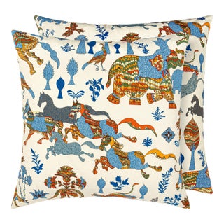 Scalamandre 22" x 22" Legends Pillow in Tropical Blue For Sale