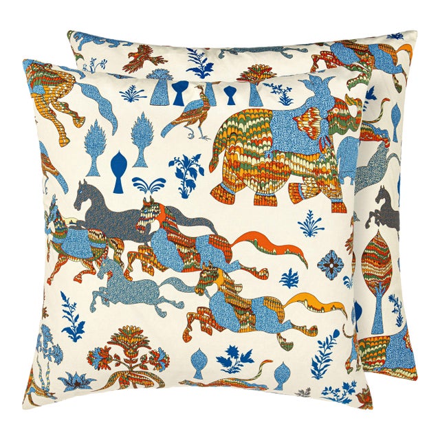 Scalamandre 22" x 22" Legends Pillow in Tropical Blue For Sale