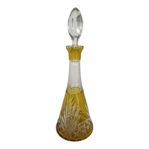 Vintage Late 19th Century Tall Bohemian Amber Cut to Clear Decanter With Stopper