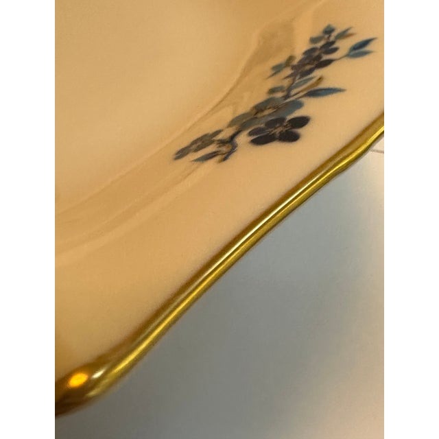 1980s Lenox "Pagoda" Pattern 11 Inches Diameter Cake Platter Scalloped Edges, Floral Design in Ivory and Blue With 24k Gold Trim For Sale - Image 14 of 18