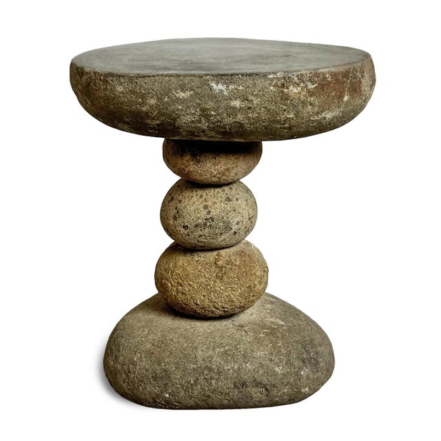 Vintage natural stacked river rock side table or stool. This has a level polished top area for placing objects or for...