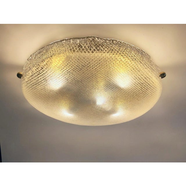 Gold Vintage Textured Glass and Brass Flush Mount from Hillebrand Leuchten, Germany, 1970s For Sale - Image 8 of 18