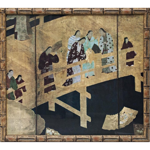 Wood 20th Century Poster of the Edo Era Japanese Byobu Screen (Fragment) in Bamboo Style Wood Frame For Sale - Image 7 of 7