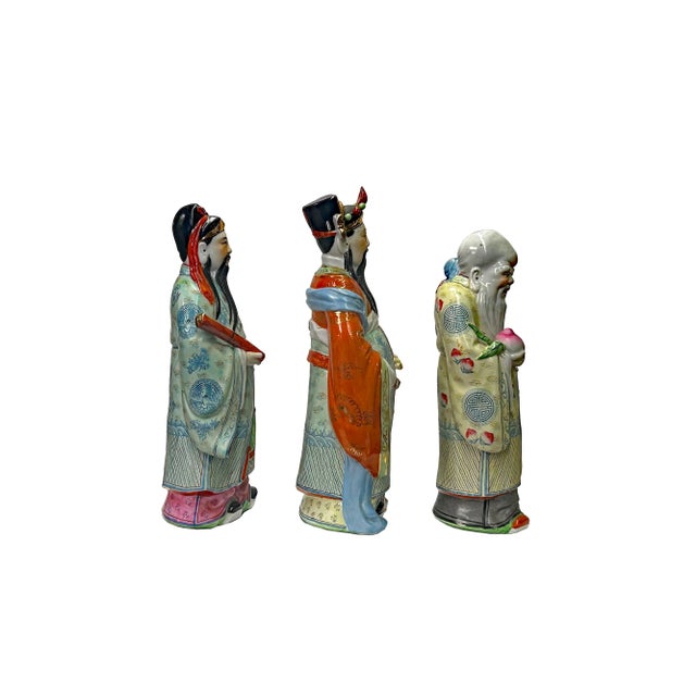 This is a handmade Chinese accent decorative figure 3 piece set made of porcelain and a multi-color base color. It is a...
