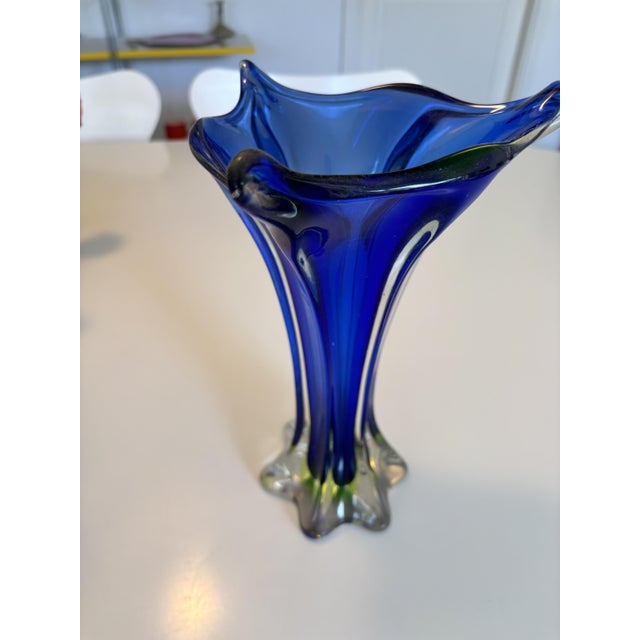 1960s Submerged Blown Blue Murano Glass Vase from Made Murano Glass, 1960s For Sale - Image 5 of 7