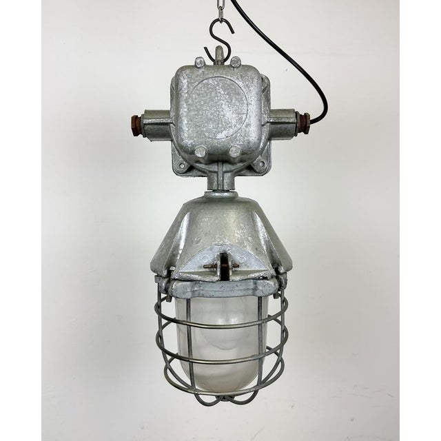 Large Industrial Cast Aluminium Cage Pendant Light from Polam Wilkasy, 1960s For Sale - Image 9 of 15