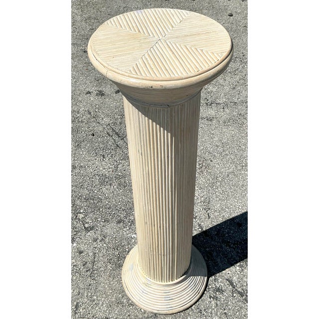 Almond Vintage Coastal Washed Pencil Reed Pedestal For Sale - Image 8 of 10