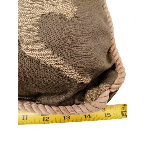 Portofino Khaki Brown Tiger Pattern Satin Rope Trim Luxe Down Throw Pillow For Sale - Image 11 of 12
