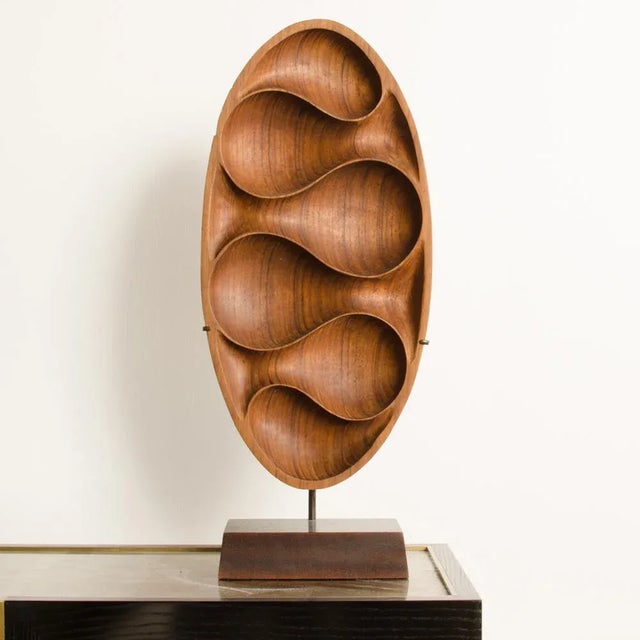 Contemporary Carved Wood Almond Shaped Scuplture & Base For Sale - Image 3 of 8