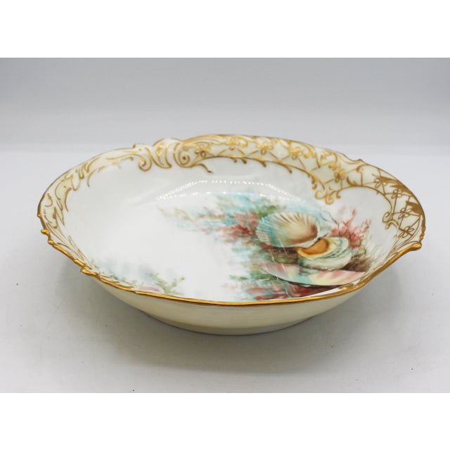 1891-1911 French Limoges porcelain shell form bowl. By A.A. Rose. Elite Limoges France marks. Exceptionally elegant, note...