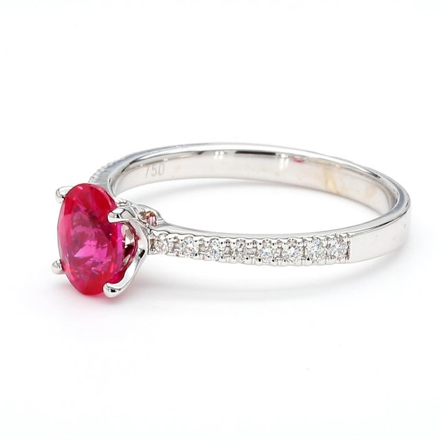 Gia 1.25 Carat Burma Ruby & Pave Diamond 18k White Gold Ring, Size 7 For Sale - Image 11 of 12