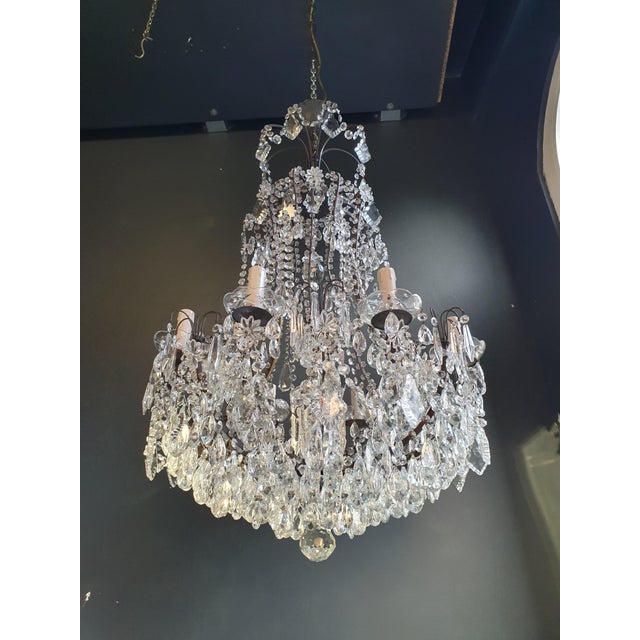 Beaded Brass Crystal Chandelier Antique For Sale - Image 4 of 11
