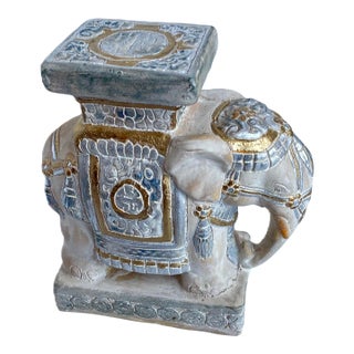 Vintage Hollywood Regency Style Asian Terracotta Elephant Plant Stand Statue For Sale