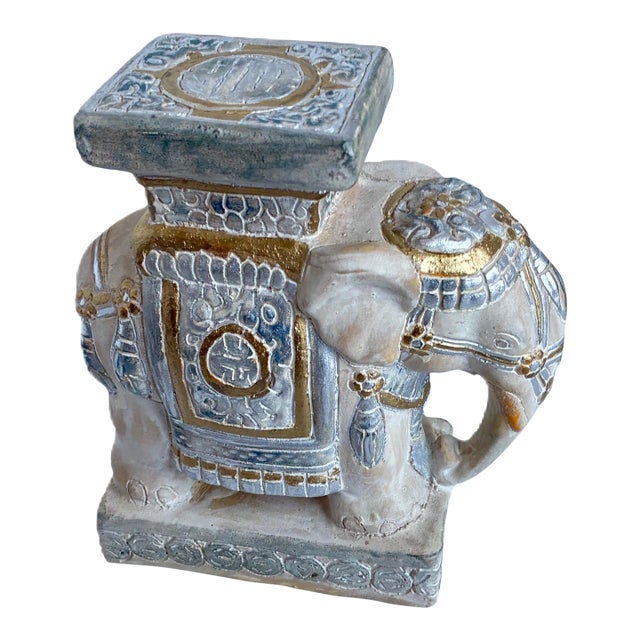 Vintage Hollywood Regency Style Asian Terracotta Elephant Plant Stand Statue For Sale
