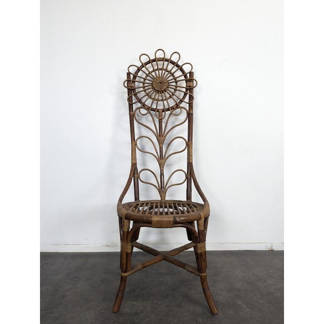 Bamboo and Rattan Chairs with Sunflower Decoration, 1970s, Set of 4 For Sale - Image 6 of 11