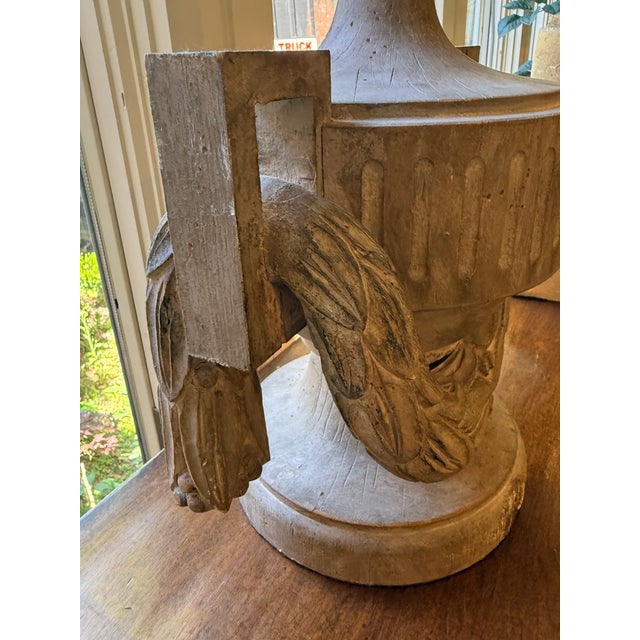 Bliss Studio Carved Wood Neoclassical Urn Lamp For Sale - Image 4 of 9