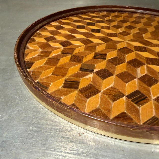 Antique Round Service Tray or Tabletop Geometric Parquetry Wood For Sale - Image 10 of 10