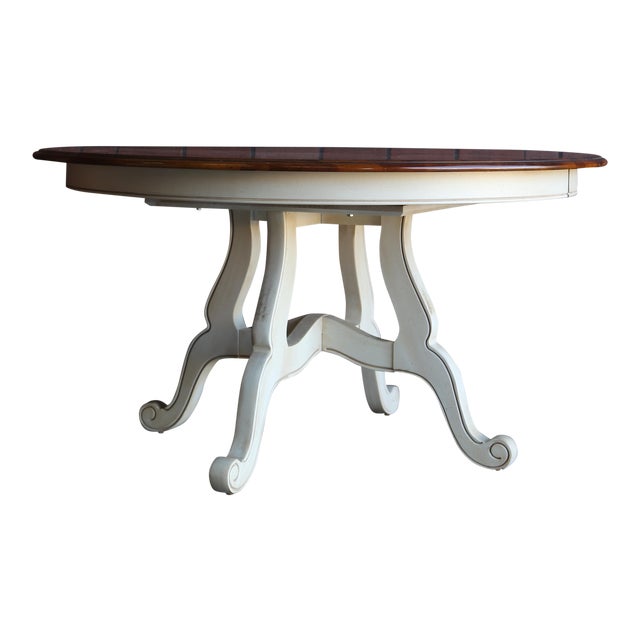French Country Ethan Allen Round Extension Dining Table Chairish