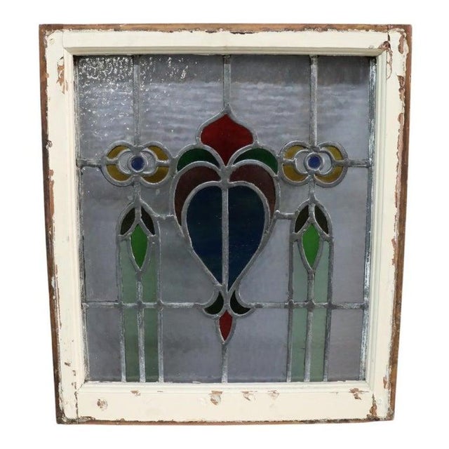 Frank Lloyd Wright Style Arts & Crafts Leaded Stained Glass Windo C1920 For Sale - Image 6 of 6