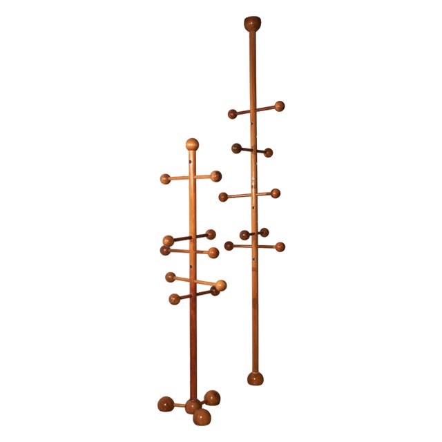 Floor Ceiling Hangers with Spherical Elements in Walnut, 1970s, Set of 2 For Sale