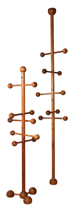 Floor Ceiling Hangers with Spherical Elements in Walnut, 1970s, Set of 2
