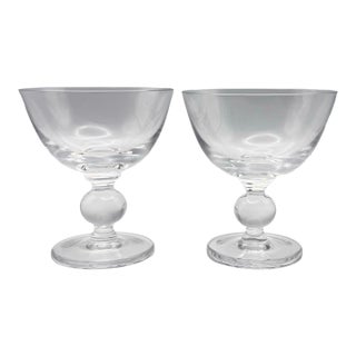 Vintage Crystal Coupe Glasses Ball Stem Baluster Scandinavian Style Heavy Glass - Set of 2 For Sale