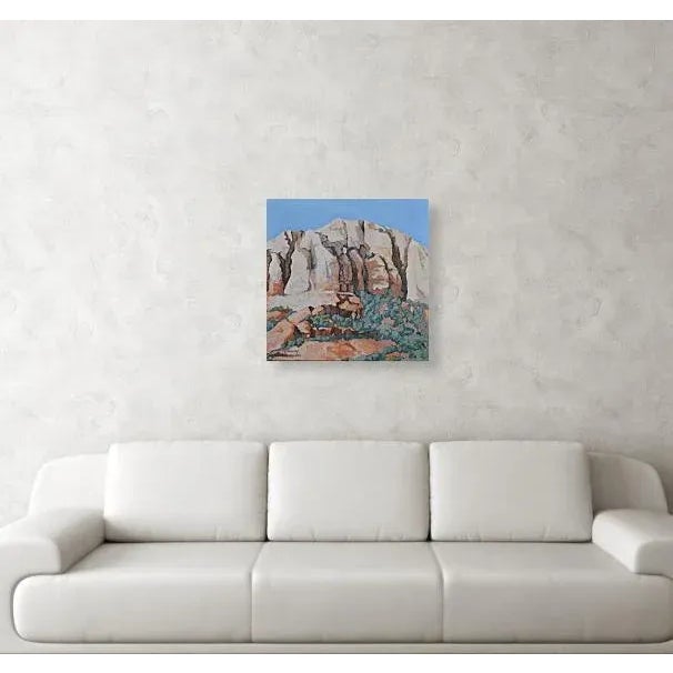 'Sedona Rock Wall and Scrub' is a painting done from on site color noted sketches and photos taken of the rock formations...
