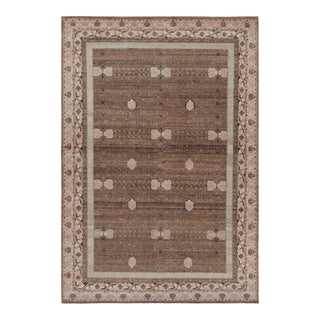 Rug & Kilim’s Block Print Runner Rug in Beige-Brown, with Geometric Patterns - 3x6 For Sale